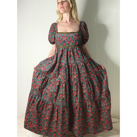 FREE PEOPLE "Ashley" Cordorouy Babydoll Puff Sleeve Maxi Dress US SMALL - Picture 1 of 16